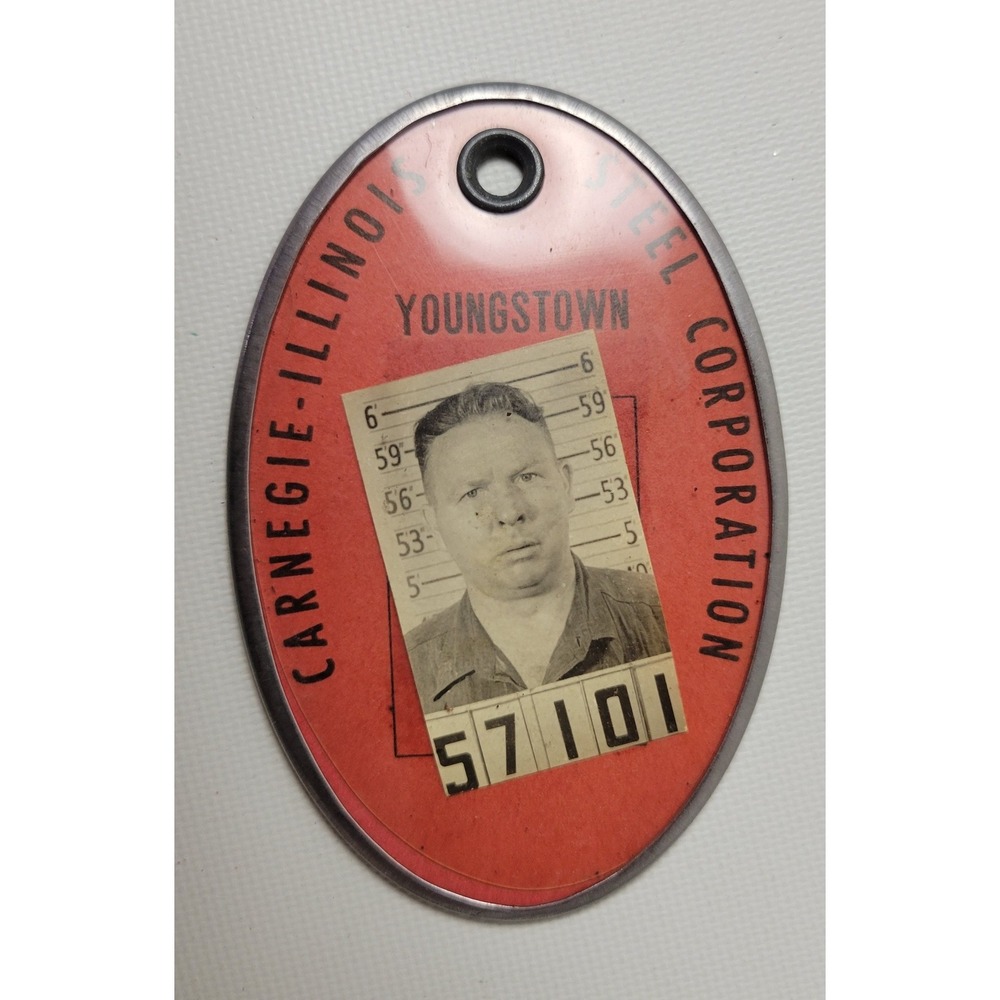 Vintage Carnegie-Illinois Steel Corp Youngstown Employee ID Badge 57101 Red Oval